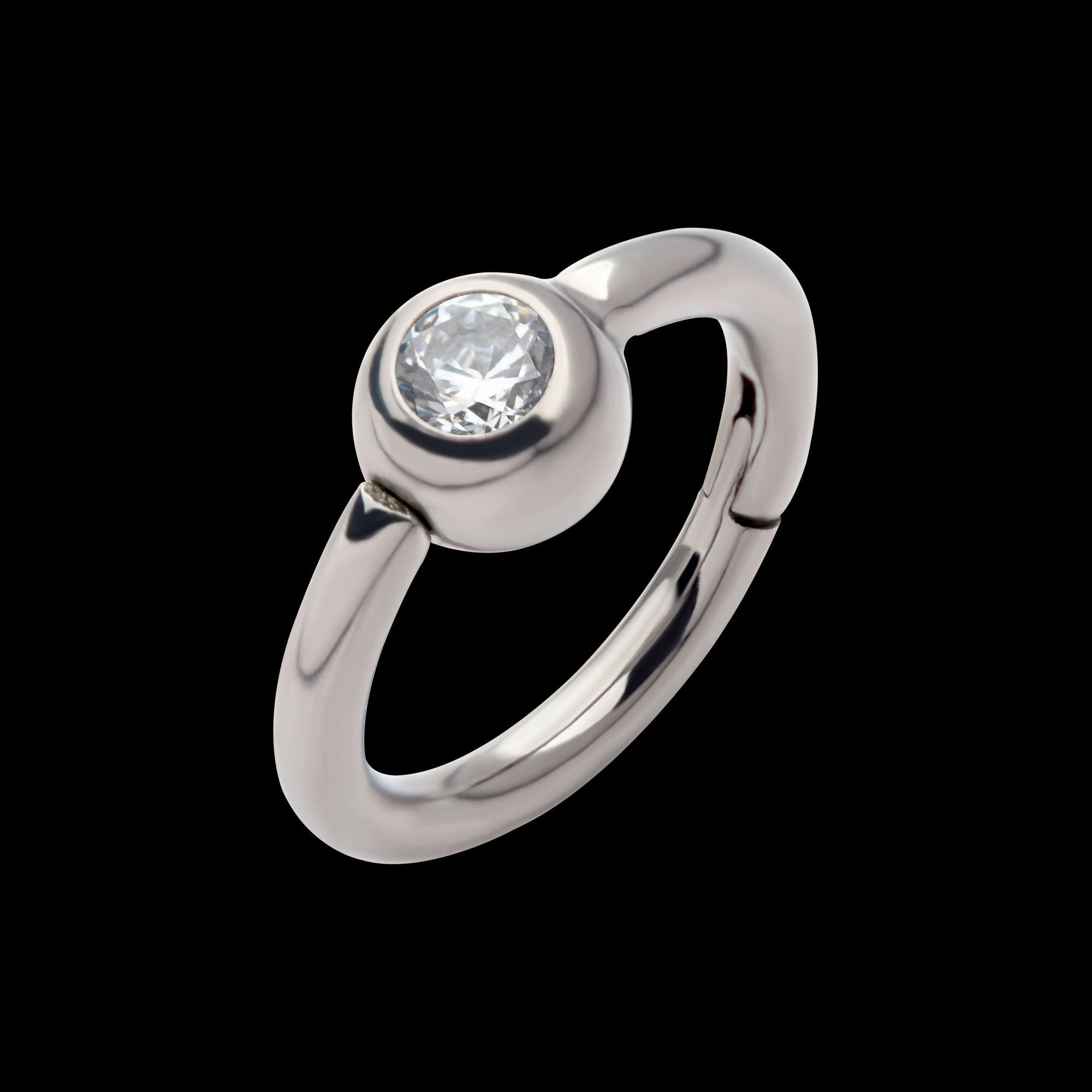 Bezel Set Round Gem Side Facing Hinged Segment Clicker Hoop Earring / Nosering – Titanium