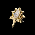 14Kt Yellow Gold Threadless with Clear Gem Lotus Top