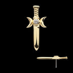 14Kt Yellow Gold Threadless Bezel Set Round CZ Triple Moon Phase Dagger Top