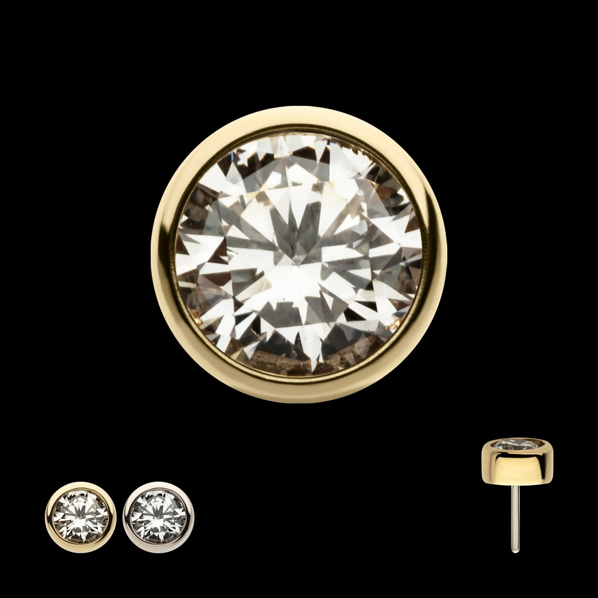 14Kt Gold Threadless Top with Bezel Set Round Lab-Grown