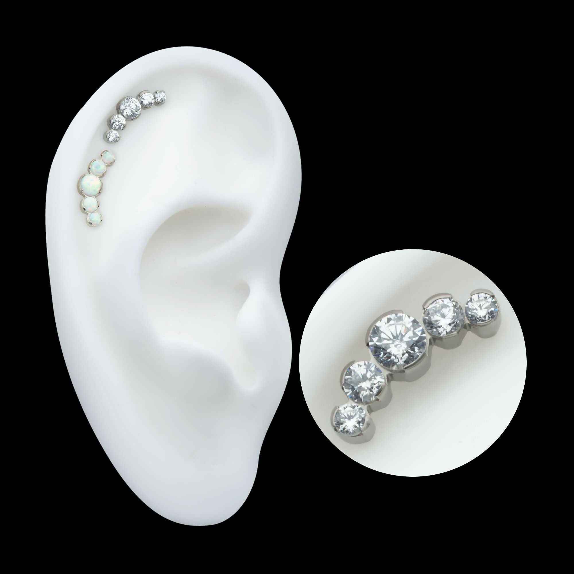 Titanium Threadless Semi-Bezel Set Round Gem/Opal 5-Cluster Top