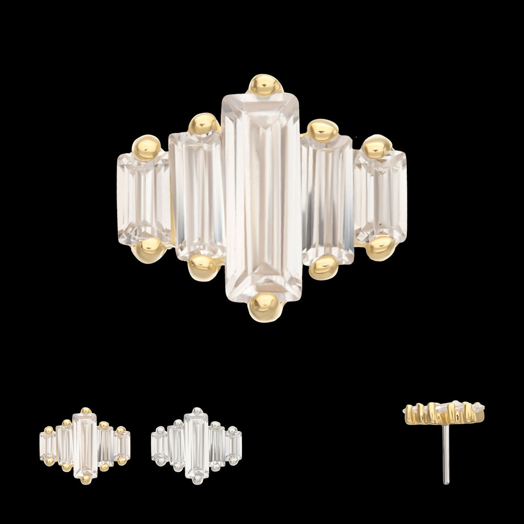 14Kt Gold Threadless 3D Geometric Baguette Gem Top