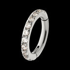 14g Titanium Oval Shape with CNC Set Full Clear CZ Hinged Segment Clicker (for Navel Piercing) Hoop Earring / Nosering