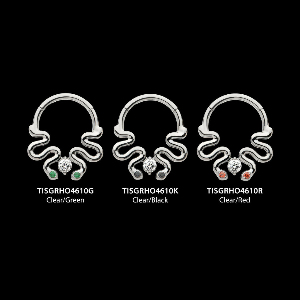 Pronged Round CZ Duo Snake Front Facing Hinged Segment Clicker Hoop Earring / Nosering – Titanium