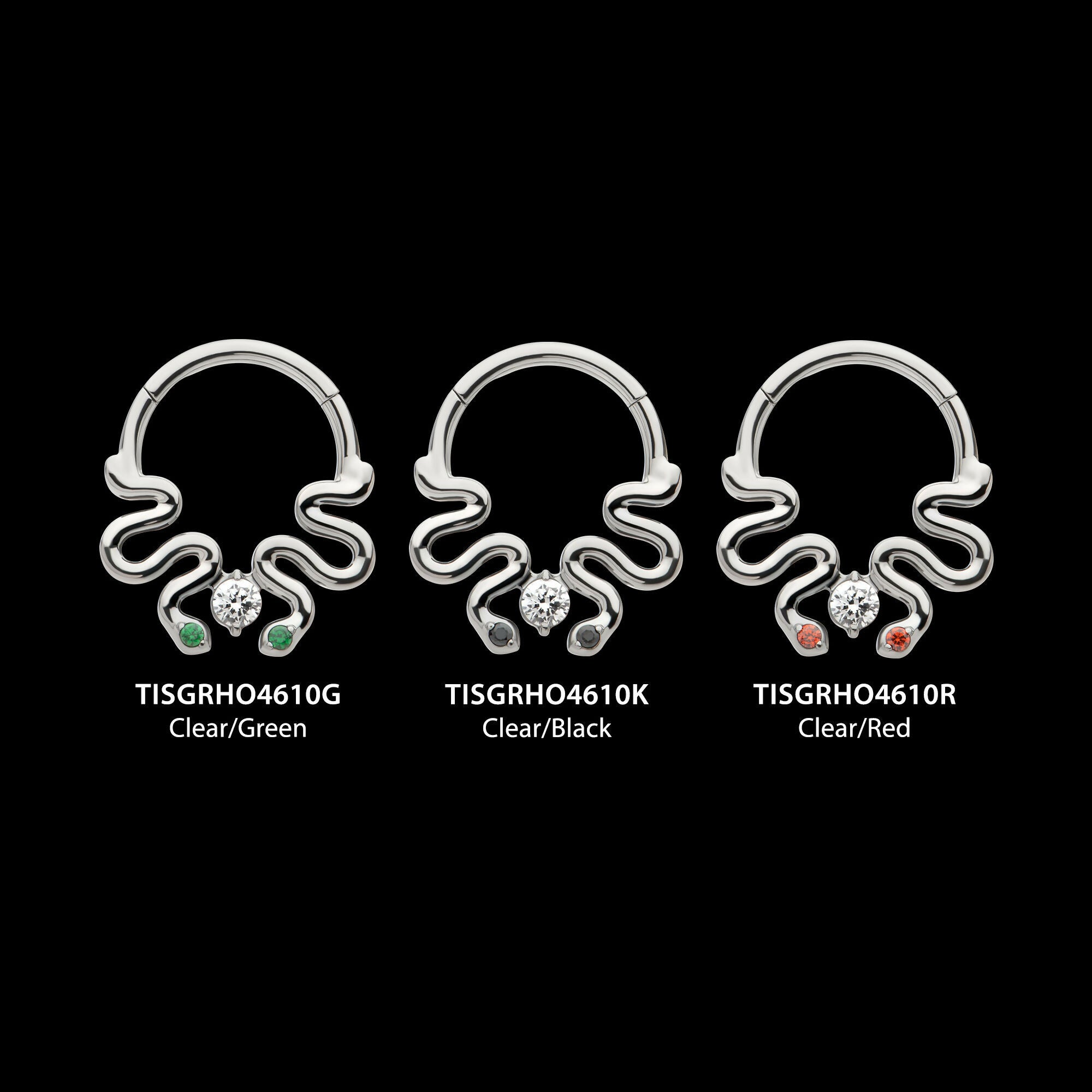 Pronged Round CZ Duo Snake Front Facing Hinged Segment Clicker Hoop Earring / Nosering – Titanium