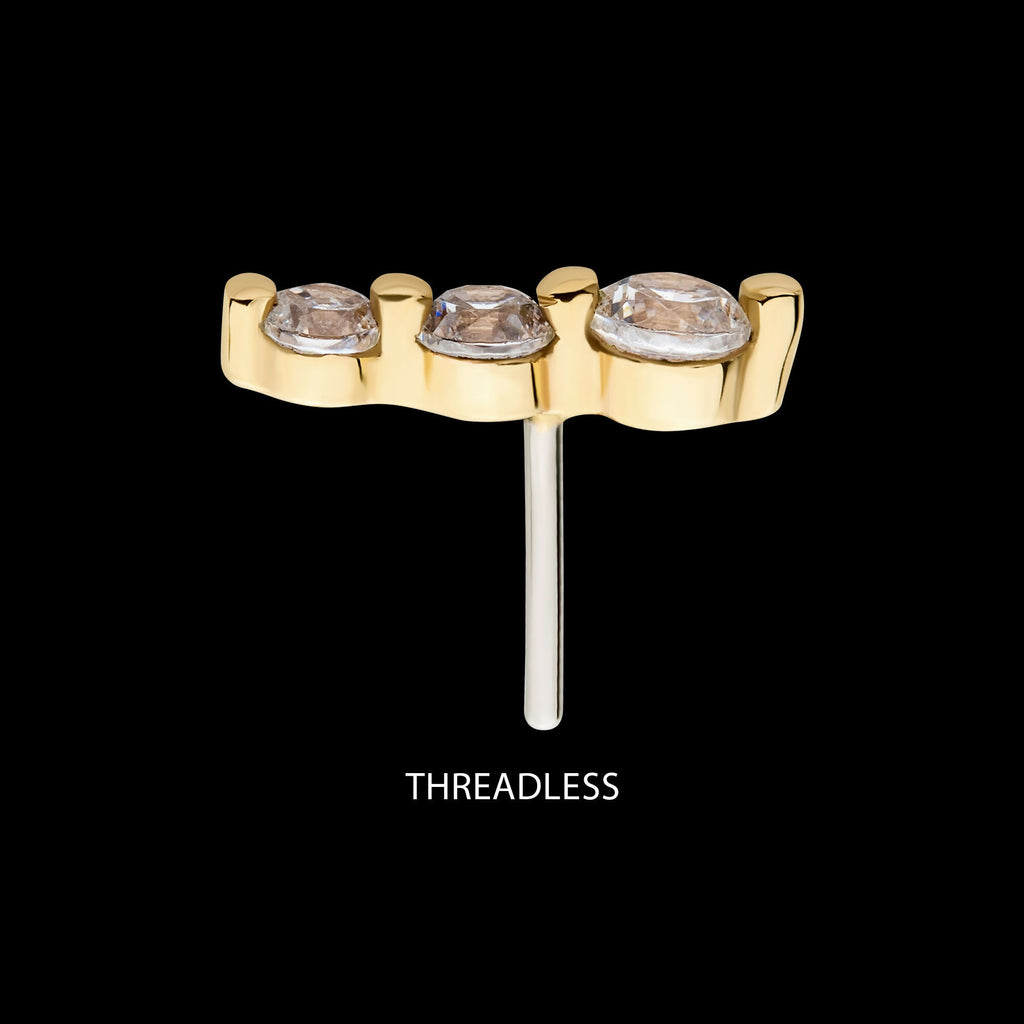 14Kt Yellow Gold Threadless with Prong Set Round CZ 3-Cluster Top