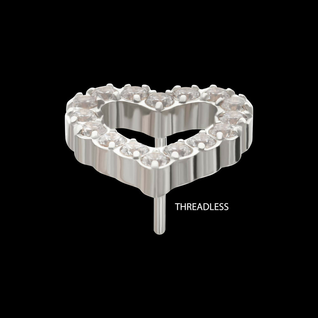 Titanium Threadless Pave Set Gem Hollow Heart Top