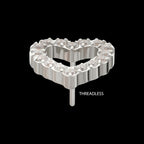 Titanium Threadless Pave Set Gem Hollow Heart Top