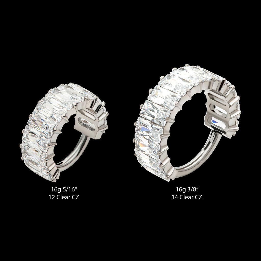 CNC Set Baguette CZ Side Facing Hinged Segment Clicker Hoop Earring / Nosering – Titanium