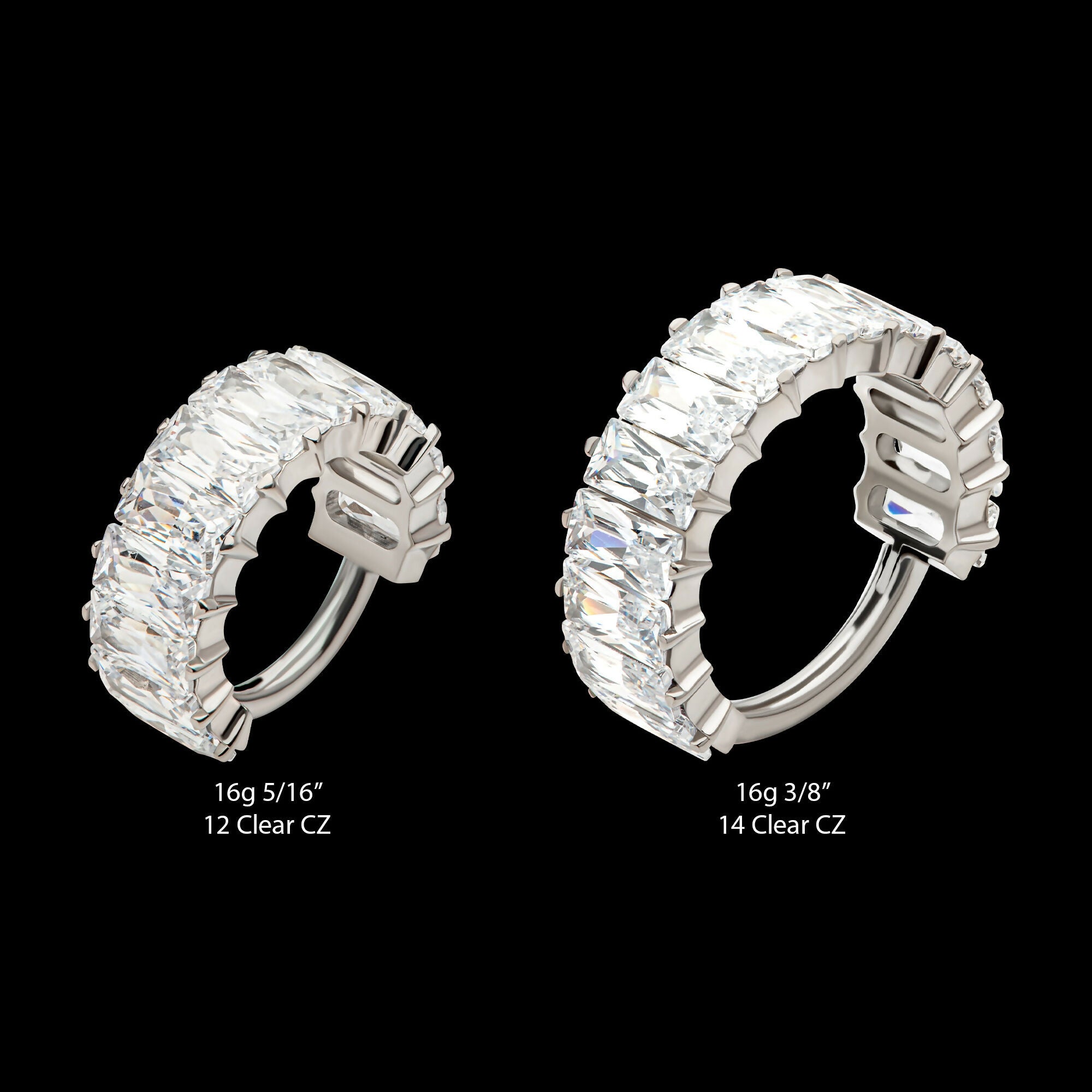 CNC Set Baguette CZ Side Facing Hinged Segment Clicker Hoop Earring / Nosering – Titanium