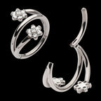 Double Ended Twist Side Facing Hinged Segment Clicker with Flower CZ Hoop Earring / Nosering – Titanium