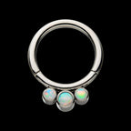 Petite 3 Bezel Set White Opal Stones Set On Hinged Segment Clicker Hoop Earring / Nosering – Titanium