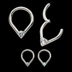 Prong Set Round CZ/Opal Front Facing Hinged Segment Clicker Hoop Earring / Nosering – Titanium