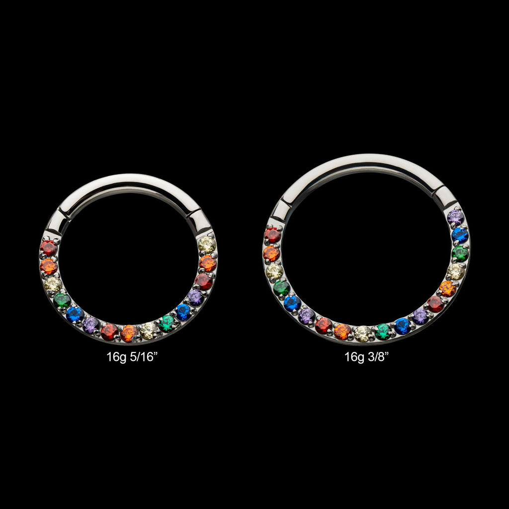 Titanium with Front Full Clear Eternity Gem Hinged Segment Clicker