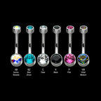 Internally Threaded with Flat Back Round Bezel Set Swarovski Crystal Navel Curves Earring / Nosering – Titanium