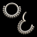 16-Beaded Prong Set Clear CZ Front Facing Hinged Segment Clicker Hoop Earring / Nosering – Titanium