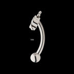 Internally Threaded with Tri Bead & 5-Cluster Bezel Set Clear AAA CZ Fixed Top Curved Barbell Earring / Nosering – Titanium