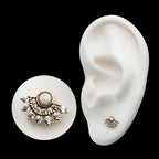 14Kt Yellow Gold Threadless with Bezel Set White Synthetic Opal & Prong Set Clear CZ Fan Cluster Top