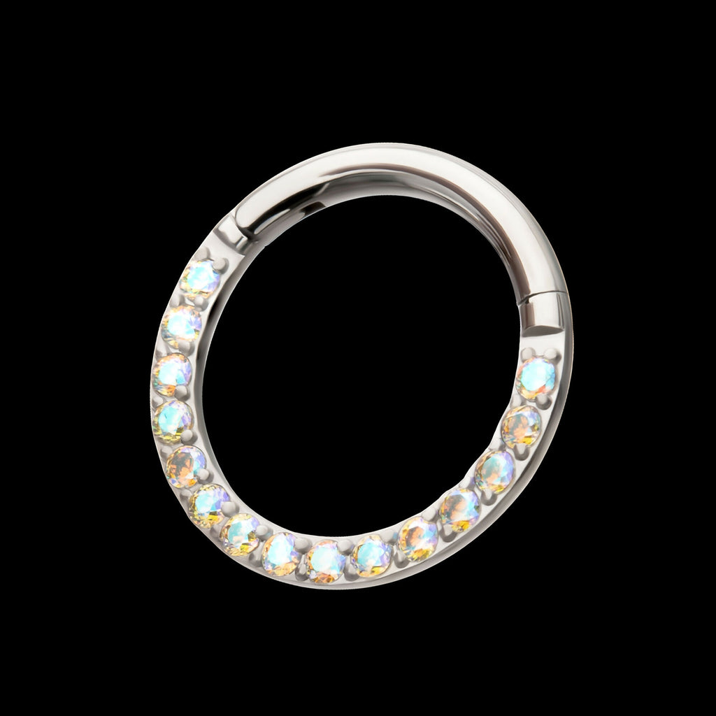 Front Facing Hinged Segment Clicker with CNC Set 1mm Ombre Fade Gem Hoop Earring / Nosering – Titanium