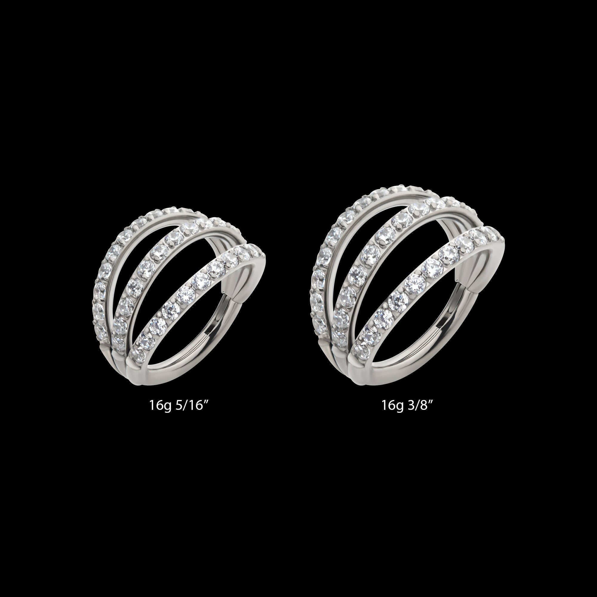 Triple Hoop with CNC Set 1mm Round Gem Side Facing Hinged Segment Clicker Earring / Nosering – Titanium