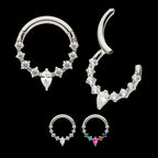 9-Cluster Prong Set Round & Teardrop CZ Front Facing Hinged Segment Clicker Hoop Earring / Nosering – Titanium