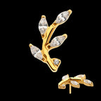 24Kt Gold PVD Threadless Prong Set Marquise CZ Leaf Top