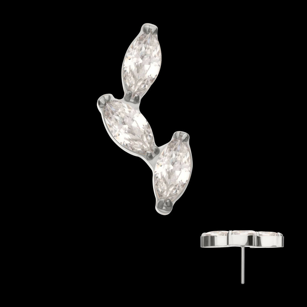 Titanium Threadless Vine Shape Top with 3-Tier Full Clear CZ Gem Marquise