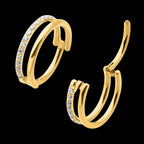 24Kt Gold PVD Titanium Side Facing Hinged Segment Clicker with Single Hoop Full Clear CNC Set Round CZ Earring / Nosering