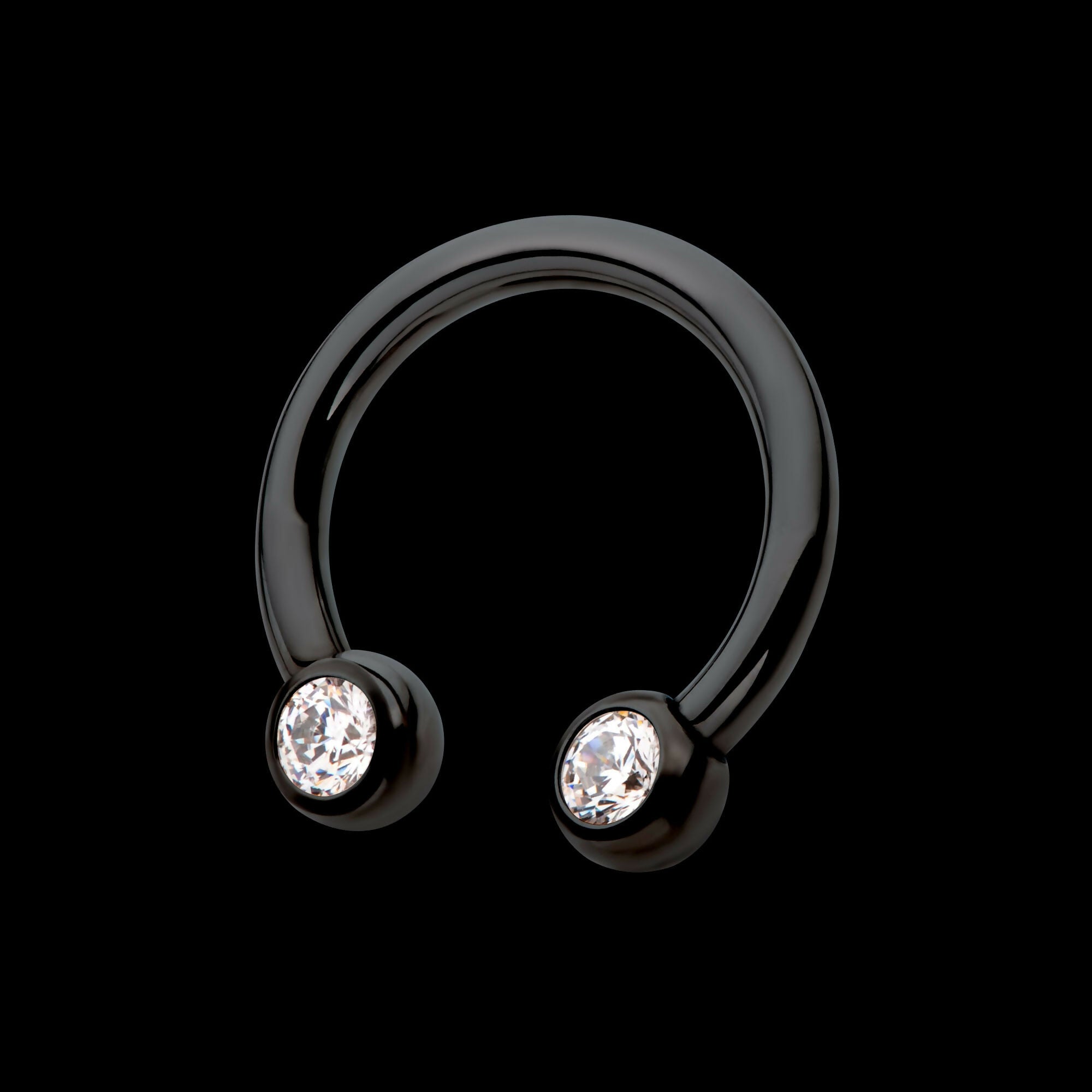 Black PVD Titanium Internally Threaded Forward Facing Bezel Set Round Gem Circular Barbell Earring / Nosering
