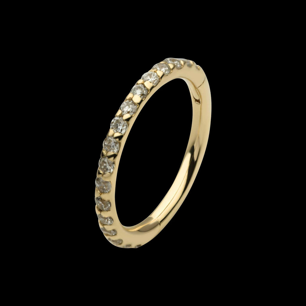 Eternity Side Facing Hinged Segment Clicker with Prong Set 0.9mm Round Lab-Grown Diamonds Hoop Earring / Nosering – 14Kt Gold