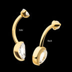 24Kt Gold PVD Titanium Internally Threaded Double Gem with Prong Set Oval Fixed Bottom Navel Earring / Nosering