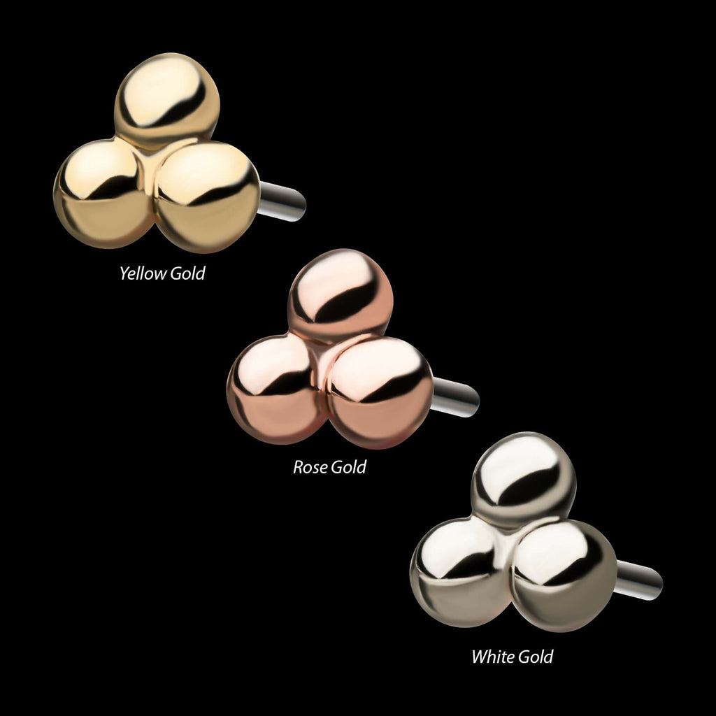 14Kt Gold Threadless Small Trinity Ball Top