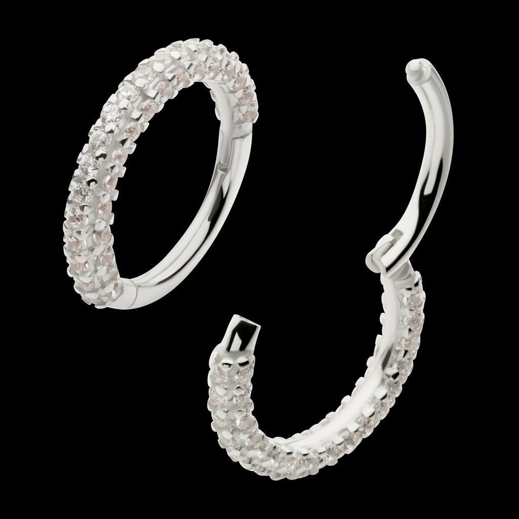 3 Row Prong Set Gem Hinged Segment Clicker Hoop Earring / Nosering – 14Kt Gold