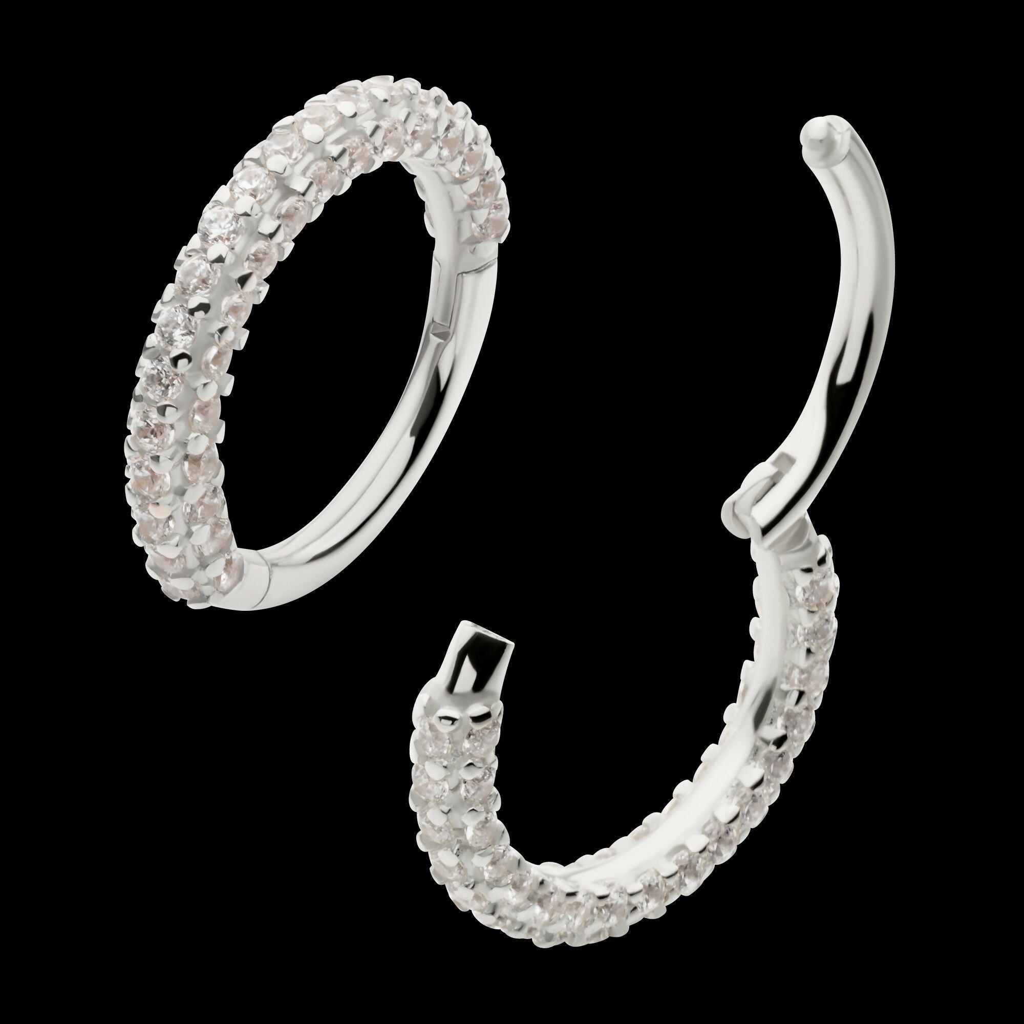3 Row Prong Set Gem Hinged Segment Clicker Hoop Earring / Nosering – 14Kt Gold