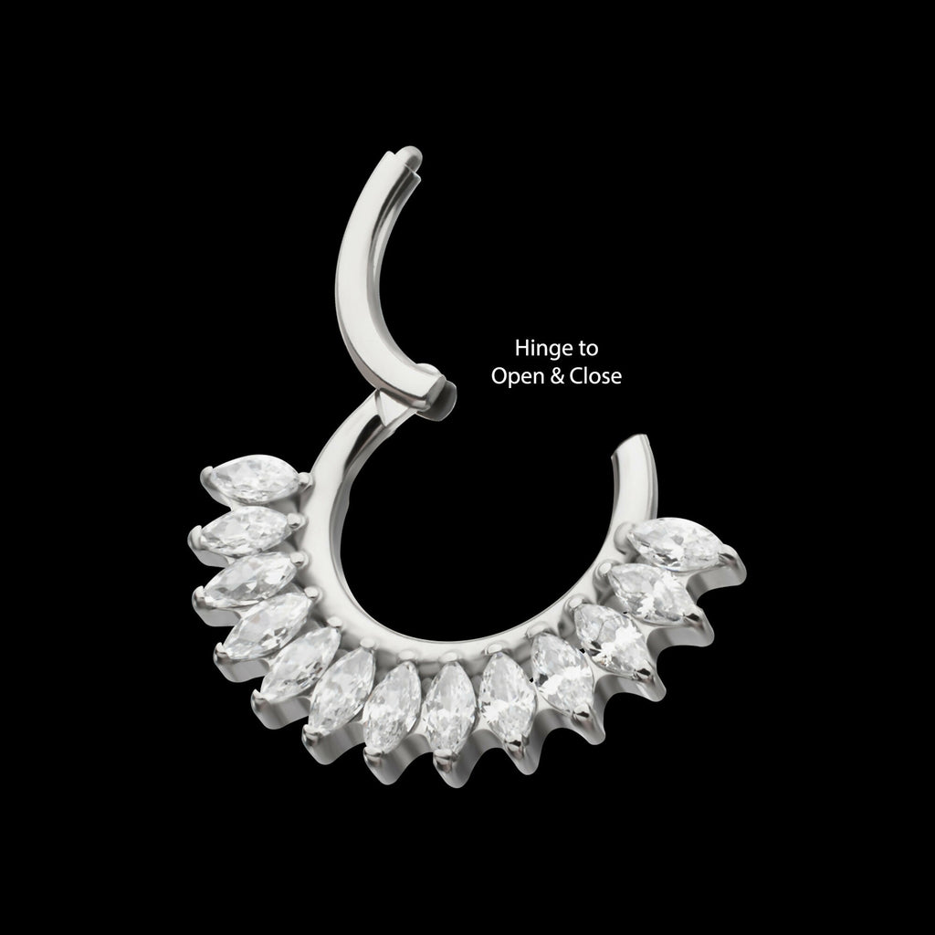 Prong Set Marquise Gem Cluster Fan Front Facing Hinged Segment Clicker Hoop Earring / Nosering – Titanium
