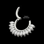 Prong Set Marquise Gem Cluster Fan Front Facing Hinged Segment Clicker Hoop Earring / Nosering – Titanium