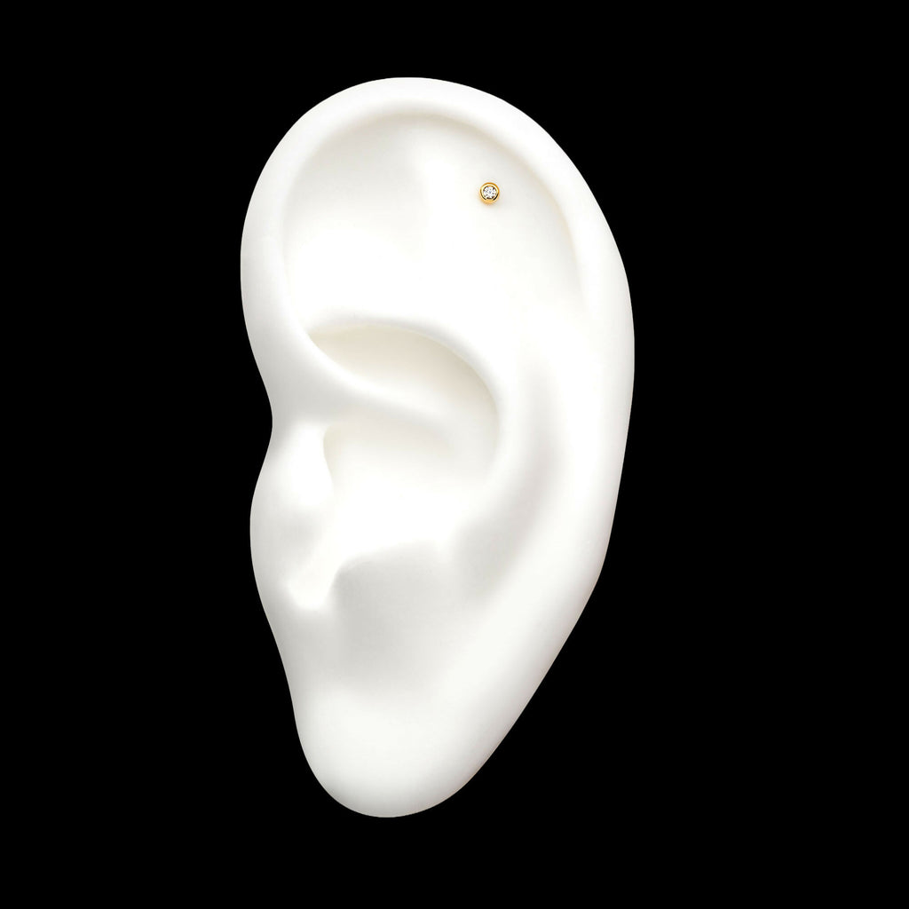 14kt Gold Threadless Bezel Set Clear CZ Top