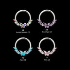 Butterfly & Marquise Gem Front Facing Hinged Segment Clicker Hoop Earring / Nosering – Titanium