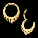 24Kt Gold PVD Titanium Flame Front Facing Hinged Segment Clicker Hoop Earring / Nosering