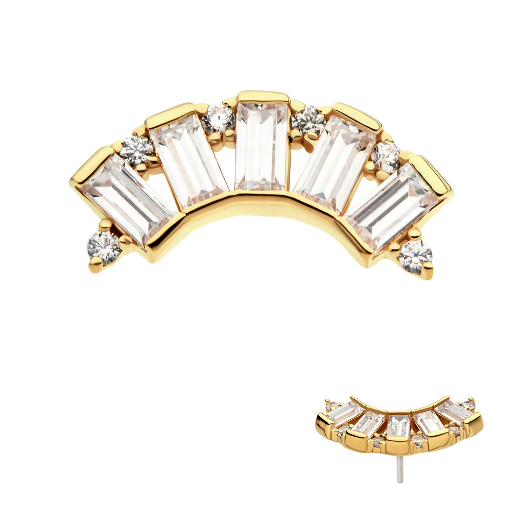 Round & Baguette CZ 5-Cluster Flatback Stud Earring / Nosering - CZ in 14Kt Yellow Gold