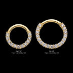 Prong Set Full Clear CZ Front Facing Hinged Segment Clicker Hoop Earring / Nosering – 14Kt Yellow Gold