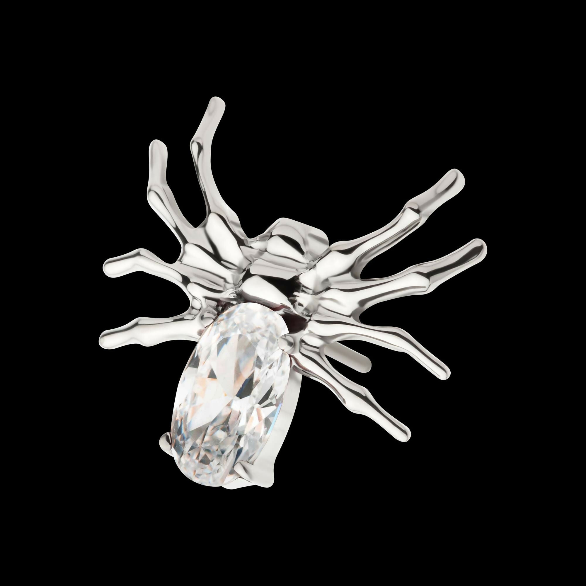 Titanium Threadless Spider Top with 4-Prong Oval CZ