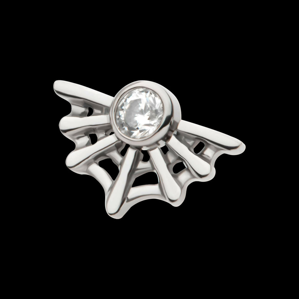 Titanium Threadless Bezel Set CZ Spiderweb Top