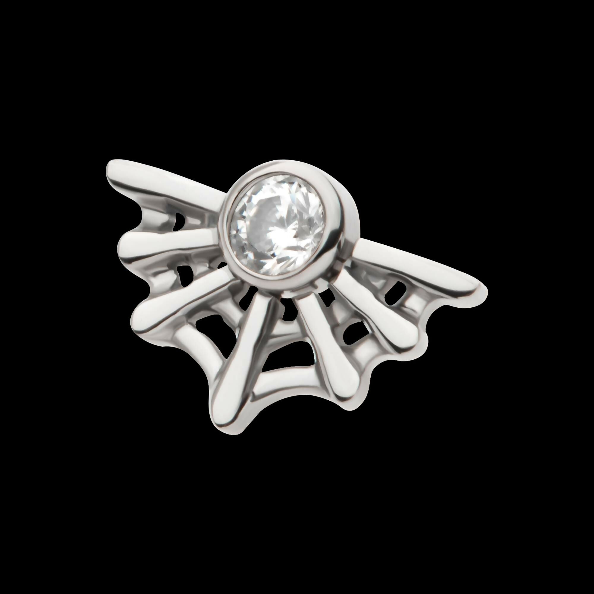 Titanium Threadless Bezel Set CZ Spiderweb Top