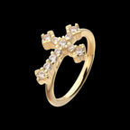 Antique Cross with Prong Set Gem Side Facing Hinged Segment Clicker Hoop Earring / Nosering – 14kt Yellow Gold