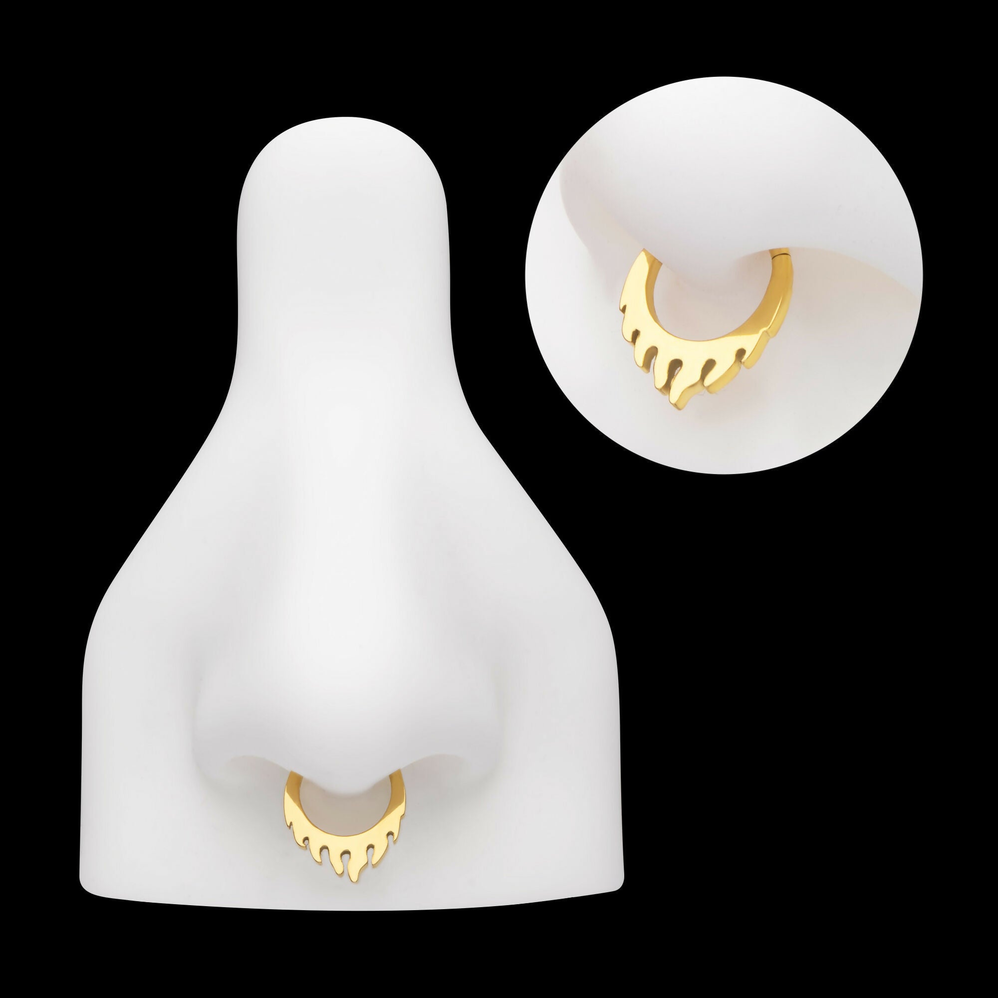 24Kt Gold PVD Titanium Flame Front Facing Hinged Segment Clicker Hoop Earring / Nosering