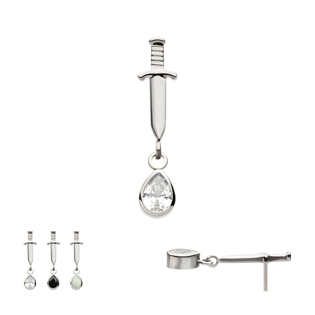 Dangle Bezel Teardrop Gem Dagger Flatback Stud Earring / Nosering - Gem in Titanium