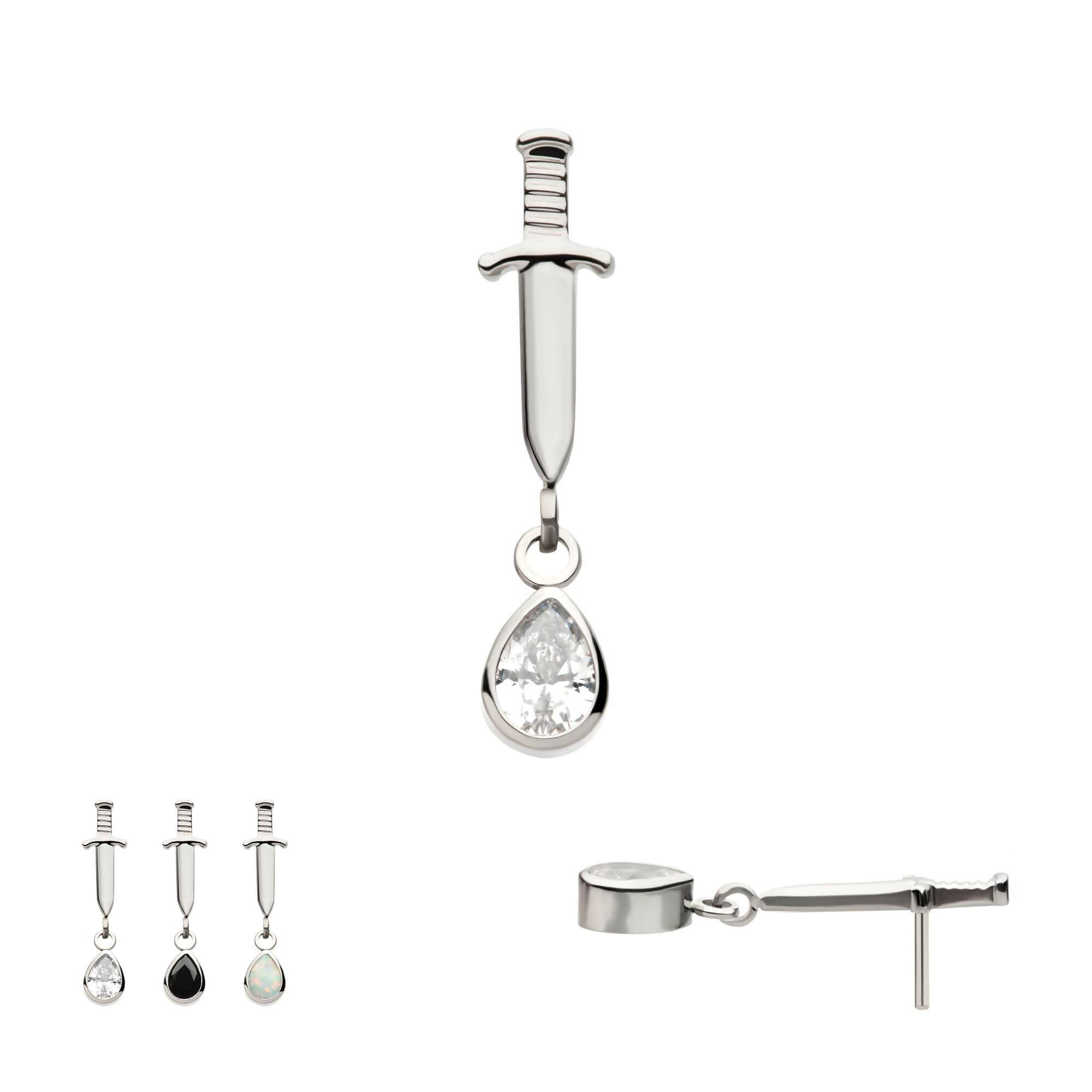 Dangle Bezel Teardrop Gem Dagger Flatback Stud Earring / Nosering - Gem in Titanium