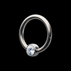 16g Titanium with Bezel Set CZ/Synthetic Opal Flat Back Front Facing Hinged Segment Ring Earring / Nosering