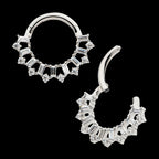 Clustered Prong Set Round & Baguette CZ Front Facing Hinged Segment Clicker Hoop Earring / Nosering – Titanium